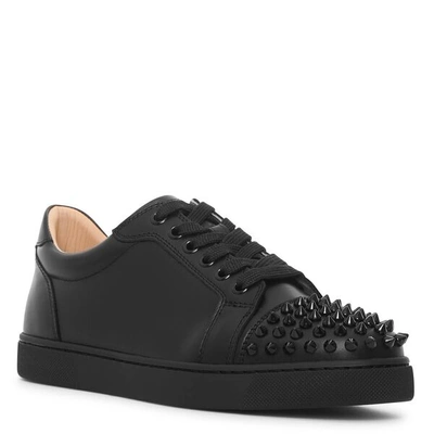 Shop Christian Louboutin Vieira Spikes Black Leather Sneakers