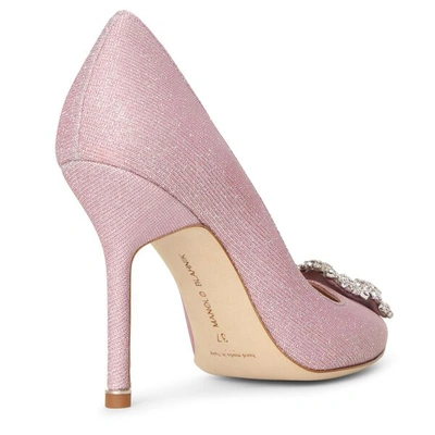 Shop Manolo Blahnik Hangisi 105 Light Pink Glitter Pumps