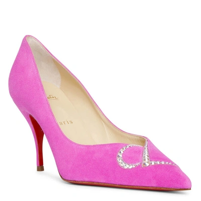 Shop Christian Louboutin Cl Pump Strass 80 Pink Suede Pumps