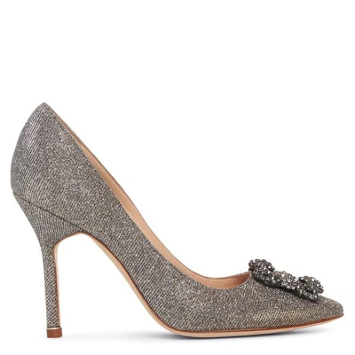 Shop Manolo Blahnik Hangisi 105 Dark Gold Glitter Pumps