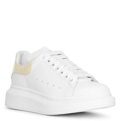 Shop Alexander Mcqueen Classic Croco Print Cream Sneakers