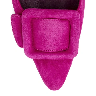 Shop Manolo Blahnik Maysale 50 Fuxia Suede Mules In Pink/purple