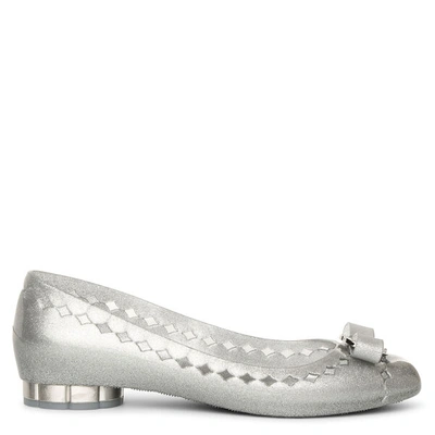 Shop Ferragamo Flower Heel Jelly Ballet Flats