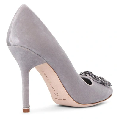 Shop Manolo Blahnik Hangisi 105 Velvet Grey Pumps