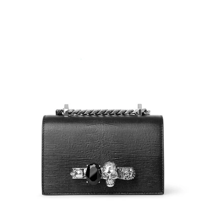 Shop Alexander Mcqueen Mini Jewelled Black And Silver Satchel