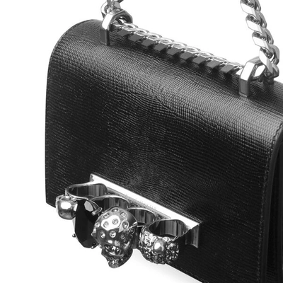 Shop Alexander Mcqueen Mini Jewelled Black And Silver Satchel