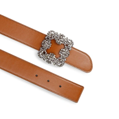 Shop Manolo Blahnik Hangisi Brown Leather 35mm Belt