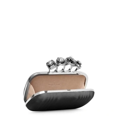 Shop Alexander Mcqueen Four Ring Metallic Moire Satin Clutch In Silver