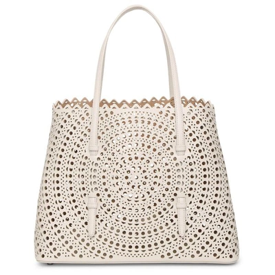 Shop Alaïa Mina 32 Cream Tote Bag In White