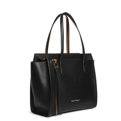 Shop Ferragamo Amy M Black Leather Tote Bag