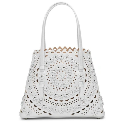 Shop Alaïa Mina 25 Flower Light Grey Tote Bag