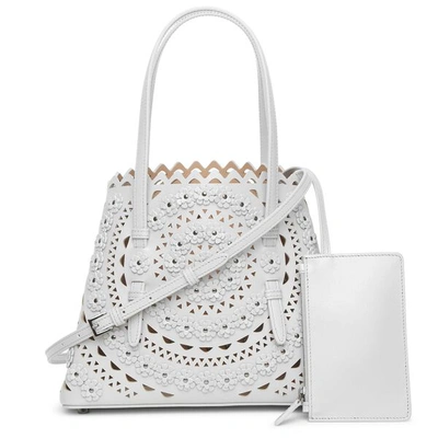 Shop Alaïa Mina 25 Flower Light Grey Tote Bag