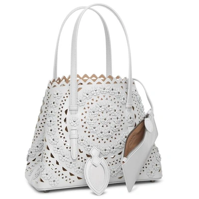 Shop Alaïa Mina 25 Flower Light Grey Tote Bag