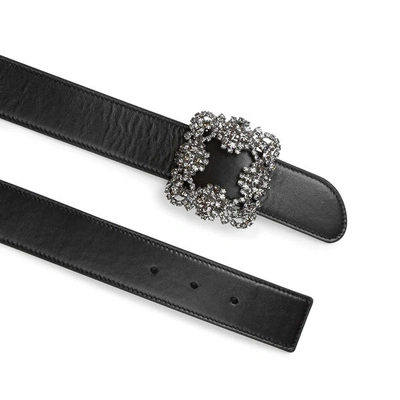 Shop Manolo Blahnik Hangisi Black Leather 35mm Belt