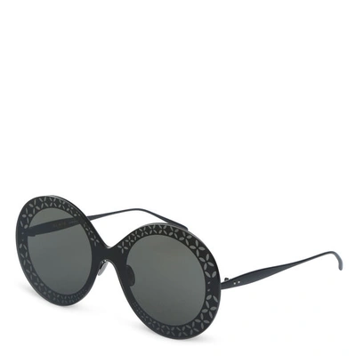 Shop Alaïa Round-frame Metal Black Sunglasses