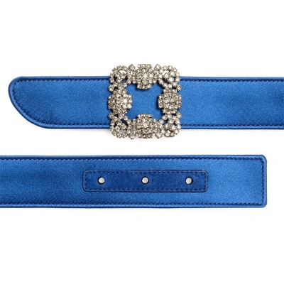 Shop Manolo Blahnik Hangisi Royal Blue Satin 30mm Belt
