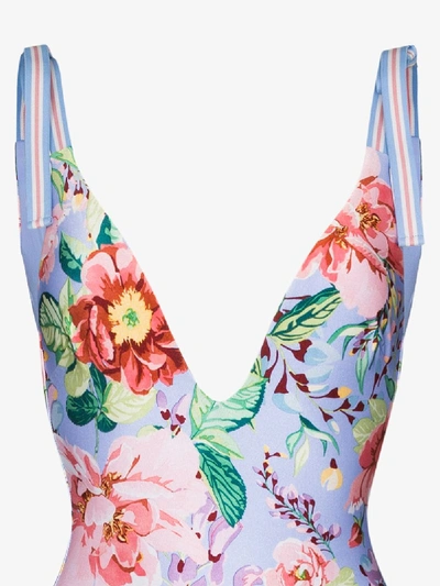 Shop Zimmermann Bellitude Floral V-neck Swimsuit In Blue