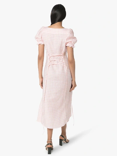 Shop Sleeper Marquise Gingham Corset Midi Dress In Pink
