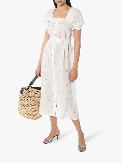 Shop Sleeper White Brigitte Floral Linen Midi Dress