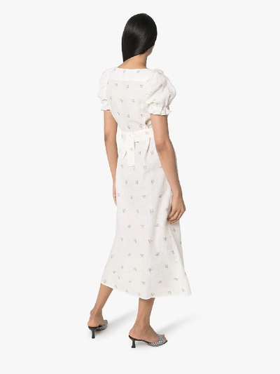 Shop Sleeper White Brigitte Floral Linen Midi Dress