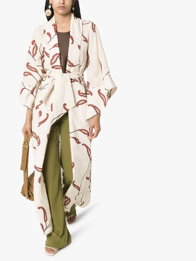 Shop Johanna Ortiz Soul Quest Printed Linen Kimono In Neutrals