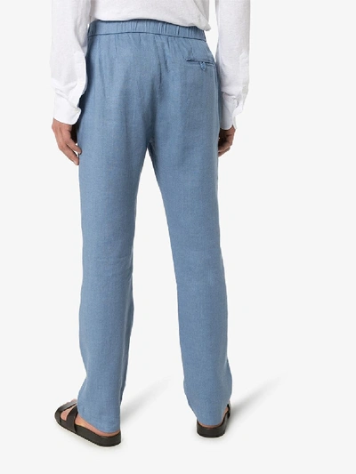 Shop Frescobol Carioca Blue Sport Linen Trousers