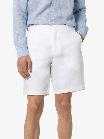 Shop Orlebar Brown Norwich Linen Bermuda Shorts In White