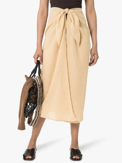Shop Anemone Wrap Front Midi Skirt In Brown
