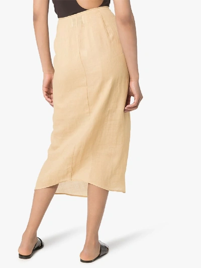Shop Anemone Wrap Front Midi Skirt In Brown