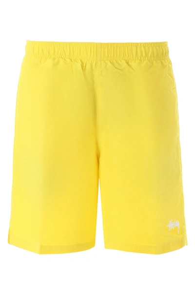 Shop Stussy Swim Trunks With Logo In Yellow (yellow)