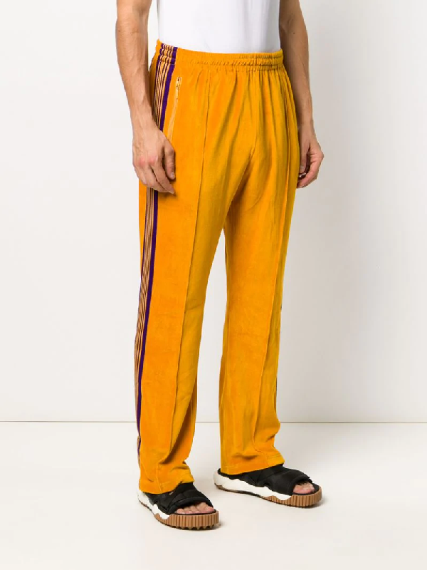 Needles Butterfly-embroidered Velour Track Pants In Yellow | ModeSens