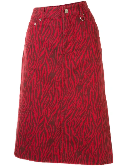 Shop We11 Done Animal-print Midi Denim Skirt In Red