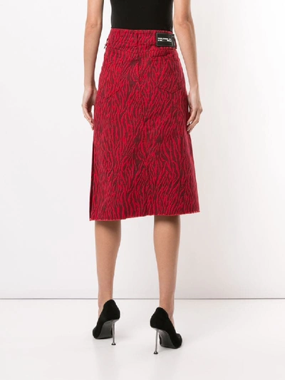 Shop We11 Done Animal-print Midi Denim Skirt In Red