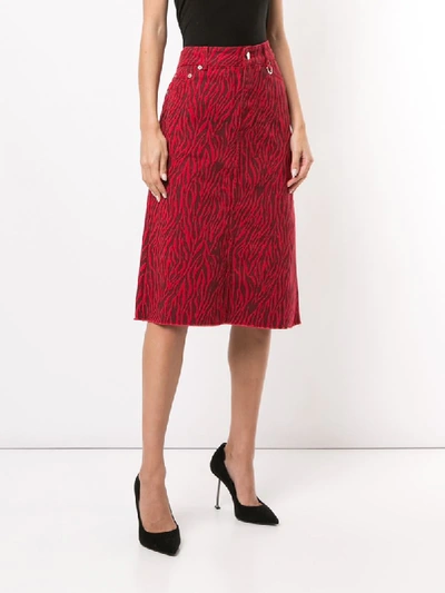 Shop We11 Done Animal-print Midi Denim Skirt In Red