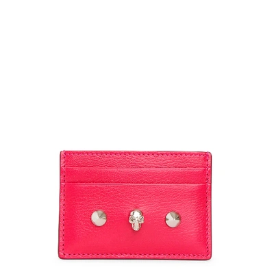 Shop Alexander Mcqueen Pink Skull And Stud Card Holder