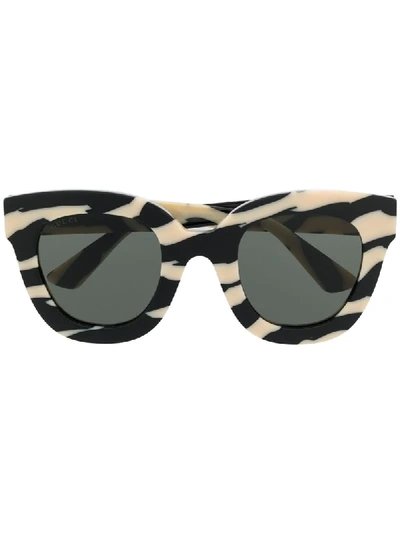 Shop Gucci Zebra Print Soft Round-frame Sunglasses In White