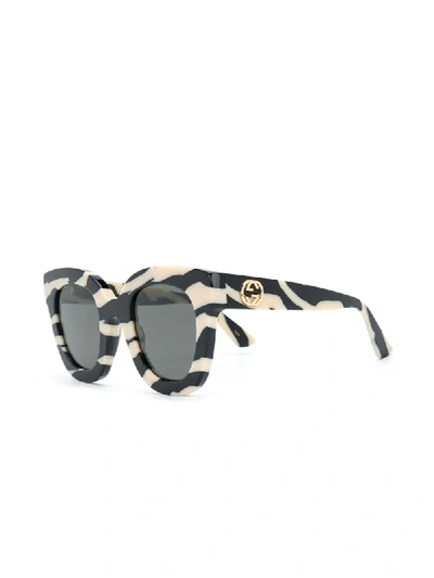 Shop Gucci Zebra Print Soft Round-frame Sunglasses In White