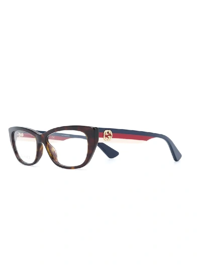 Shop Gucci Sylvie Web Rectangular-frame Glasses In Brown
