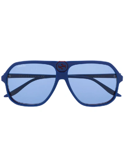 Shop Gucci Aviator Frame Sunglasses In Blue