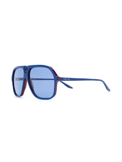 Shop Gucci Aviator Frame Sunglasses In Blue