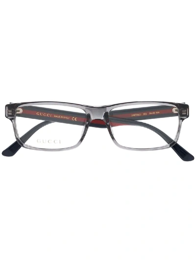 Gucci Web Detail Rectangular-frame Glasses In Blue