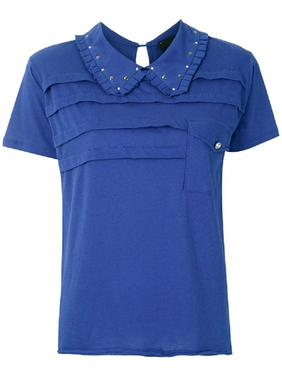 Shop Andrea Bogosian Studded Collar Fitted T-shirt In Blue