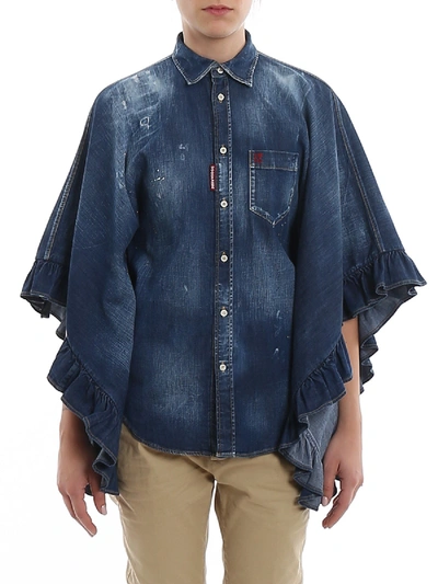 Shop Dsquared2 Lilou Poncho Inspired Denim Shirt In Blue