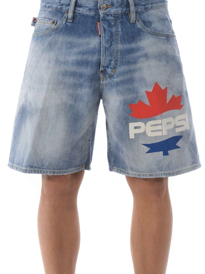 Shop Dsquared2 X Pepsi Denim Shorts In Light Blue