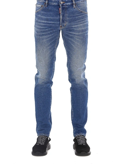 Shop Dsquared2 Faded Stretch Denim Jeans In Blue