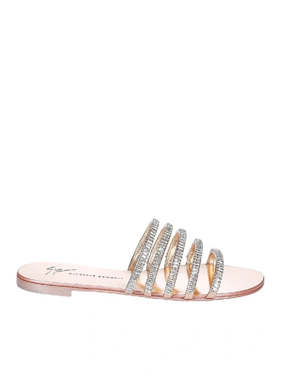 Shop Giuseppe Zanotti Michela Jewel Strap Flat Sandals In Rame Color In Gold