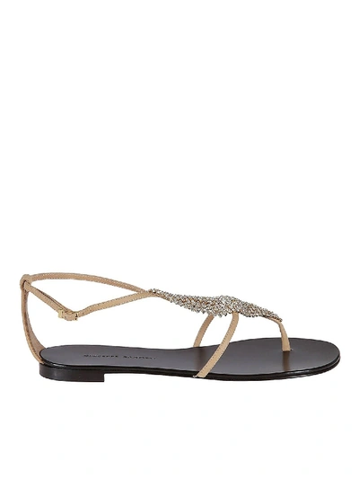 Shop Giuseppe Zanotti Josie Crystals Embellished Sandals In Beige