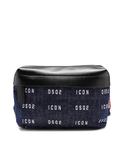 Shop Dsquared2 Leather And Logo Print Denim Belt Bag In Blue