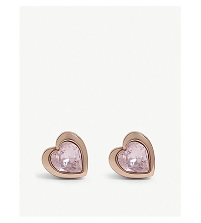 Shop Ted Baker Womens Clear Han Crystal Heart Stud Earrings