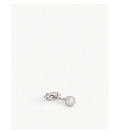 Shop Astrid & Miyu Baguette Rhodium-plated Silver Barbell Earring In Crystal/silver
